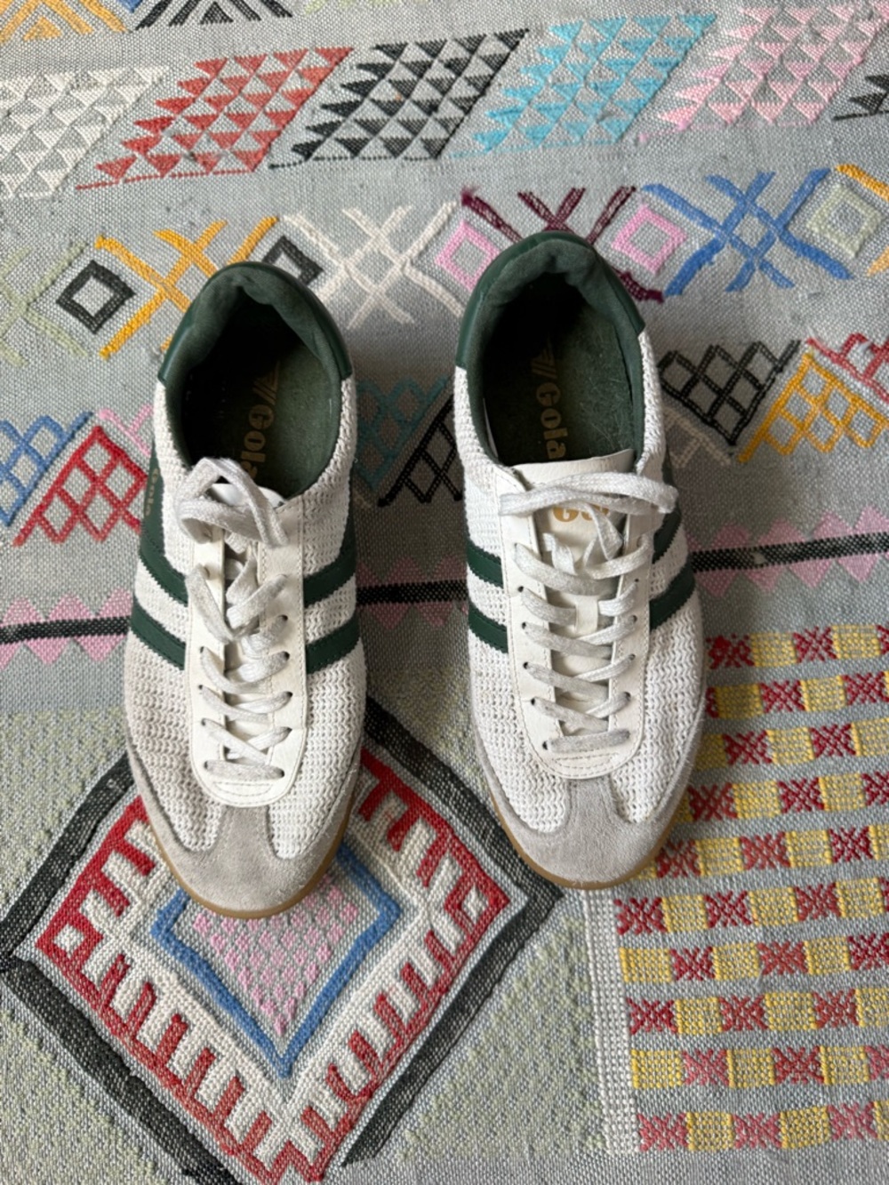 Gola White and Dark Green Knit Retro Sneakers